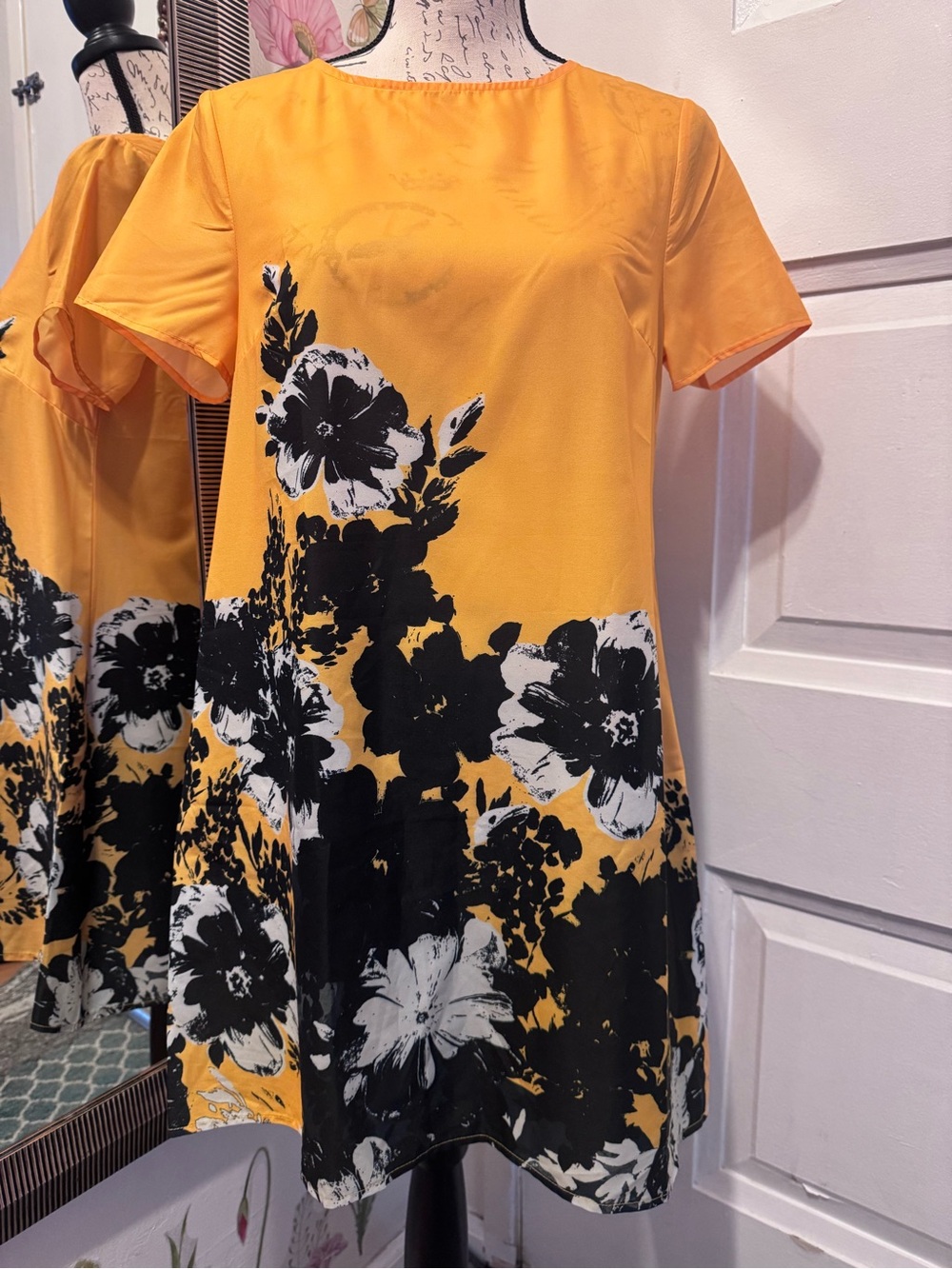 SHEIN Yellow Dress with Black & White Floral Accent